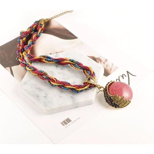 Fashion Bohemian Jewelry Natural Knotted Stone Matching Drop Pendant Necklaces Women Beaded Necklace