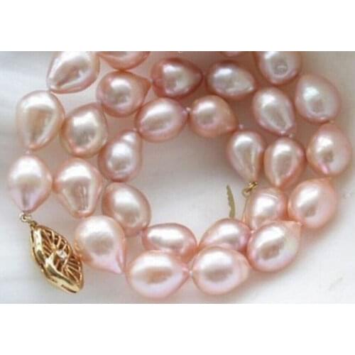 11-13MM GENUINE NATURAL AKOYA PINK PEARL NECKLACE GOLD CLASP 18 "