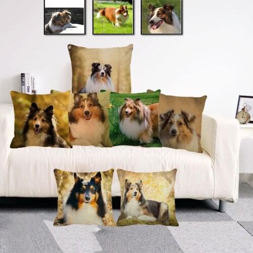 XUNYU Lovely Pet Dog Shetland Sheepdo Cushion Cover Linen Printing Throw Pillowcase Home Office Sofa Decoration Pillow Cases