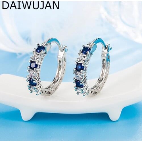 DAIWUJAN New 925 Sterling Silver Colorful Zircon Hoop Earrings For Women Girl Classic Sapphire Circle Earring Cartilage Jewelry