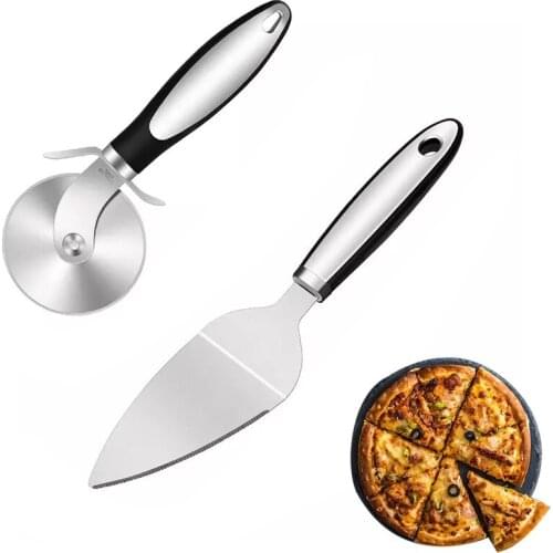 Pizza Cutter & Pastry Spatulas Set Professional Pizza Cutter Wheel and Serrated Edge Cake Pizza Shovel with Anti-Slip Handle