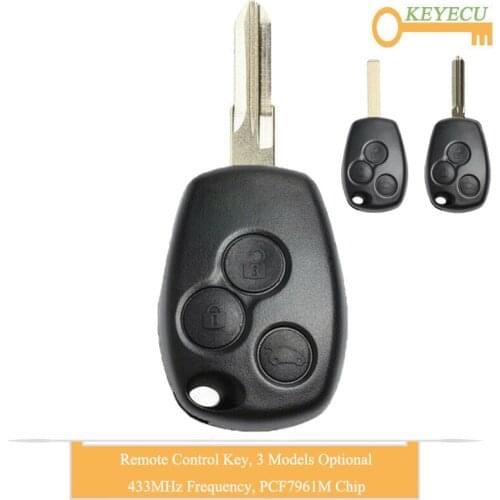 KEYECU Remote Control Car Key for Renault Logan II Sandero II Trafic 2014-2017, Fob 3 Button - 433MHz - PCF7961M HITAG AES Chip