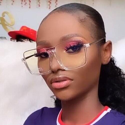 Unique Fashion Clear Square Sunglasses For Women Oversized Orange Shades Semi Rimless Large Female Eyeglasses Frame UV400