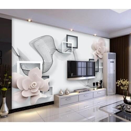 Modern wallpaper for living room Modern minimalist stereo flower TV background wall