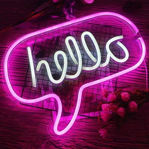BORUiT Letter Hello LED Neon Light Sign Home Wall Decorative Neon Lamp 1000LM for Holiday Wedding Decor