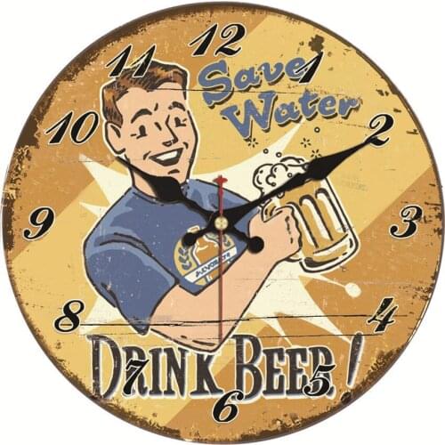 WONZOM Vintage Wall Clock Man Drink Bear Design Relogio De Parede Large Silent For Living Room Saat Decor Kitchen Watch Wall