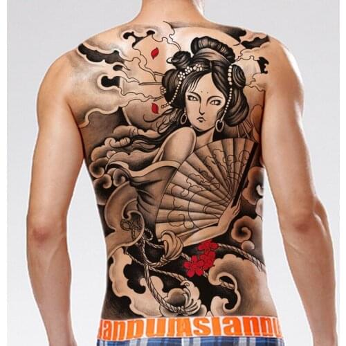 1pc 48*34cm full back large tattoo stickers 20 new design Geisha Singer buddha fish temporary flash tattoos body paint sexy girl