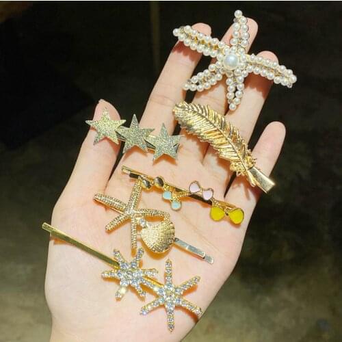 1Set=3pcs Metal Pearl Hair Clip For Women Barrettes Fashion Simple Geometric Hairpins Hair Accessories Headdress Girl Bobby Clip