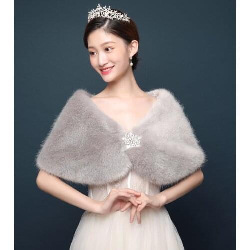 Fur Faux Winter Bolero Women Bridal Shawl Wedding Cape Grey In Stock Bridal Cloaks Wedding Coat Cheap Jacket For Evening Party