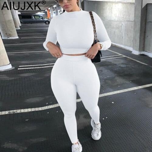 AIUJXK Sport Long Sleevee Two Piece Set 2020 Autumn Winter Fashion Street Style Tracksuit Woman Black White 2 Piece Outfits