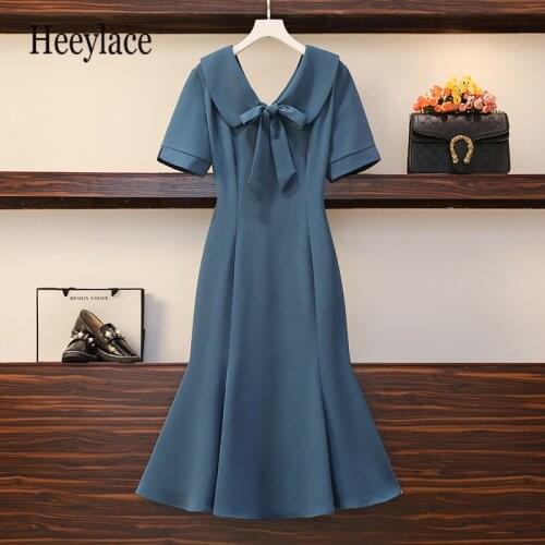 Plus size office ladies elegant French vintage mermaid dresses Summer short sleeve high waist midi dresses korean sexy vestidos