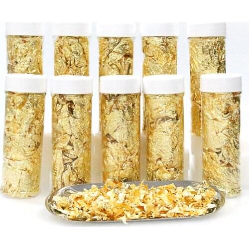 10PCS Bottle Edible Grade Genuine Gold Silver Leaf Schabin Flakes 2g 24K Gold DIY Cake Ice Cream Art Decor Tools