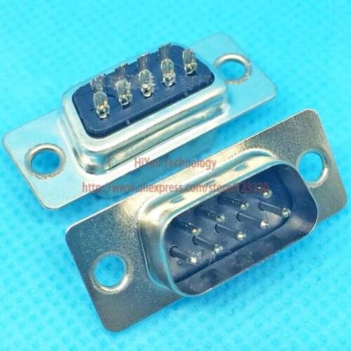 10pcs/lot) RS232 Black Parallel Serial Port DB9 9 Pin D Sub Male Wire Solder Connector DB9 Socket Plug COM Adapter