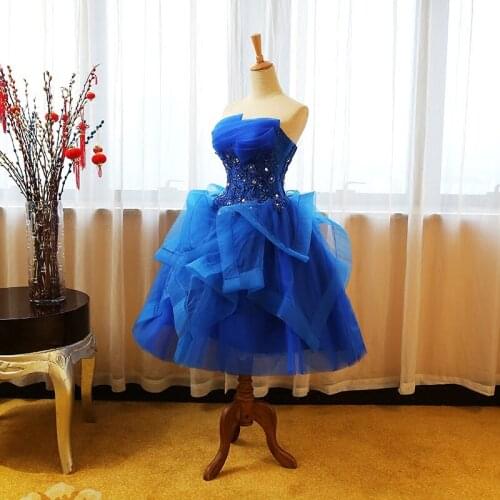 100%real royal blue ruffled/fairy fancy dress short ball gown/short lolita dress