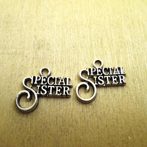 12pcs--18x16mm Special Sister Charms, Special Sister Charms pendants DIY necklace/ bracelets charms antique silver tone