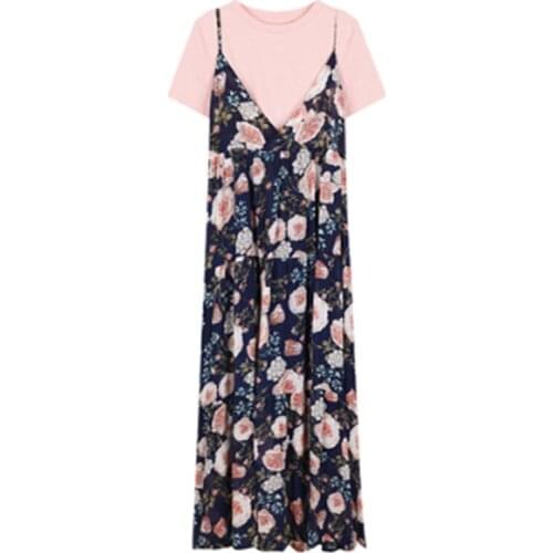 2021 Summer Pregnant Women Dress Suits Short Sleeve Cotton T-Shirt+Strap Floral Dress Fashion Printing clothes set streetwear
