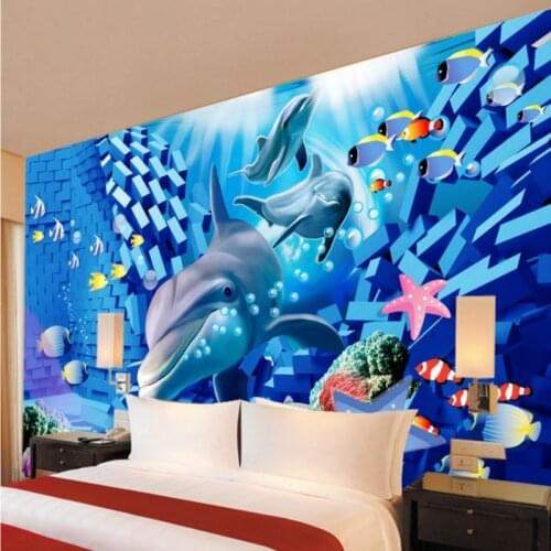 Custom 3d mural 3D Underwater World Shark Mural Living Room TV Wall wallpaper custom lobby studio office high quality mural