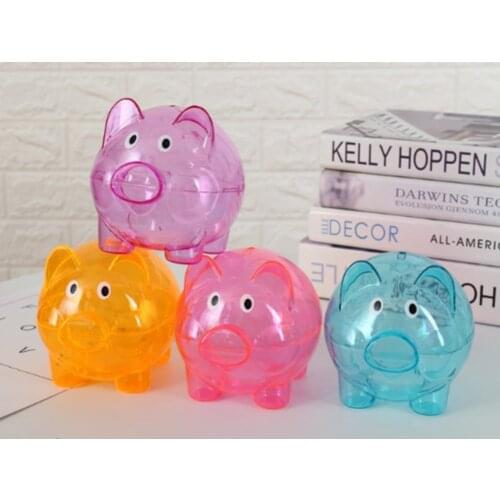 4 Colors Transparent Plastic Money Saving Box Case Coins Piggy Bank Cartoon Pig Shaped Brand New High Quality Coin Piggy Bank