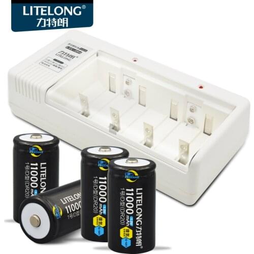 4pcs x High capacity Ni-MH 11000mAh D Rechargeable Battery+Universal Charger for 9v/AA/AAA C D Size Ni-MH Rechargeable Battery