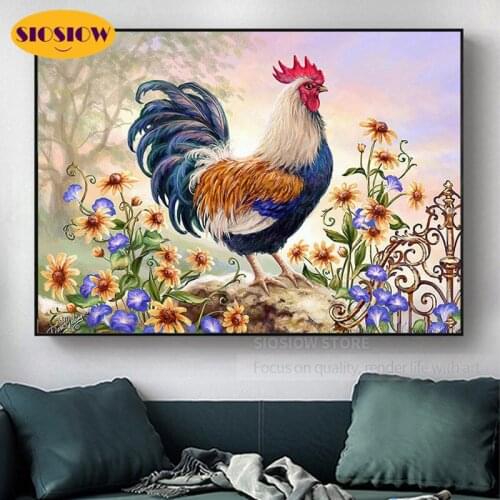 5D DIY Diamond Painting Cross Stitch Kit Chicken Animal Diamond Embroidery Full Square Cock Chinese Mosaic Wall Decor Room Home