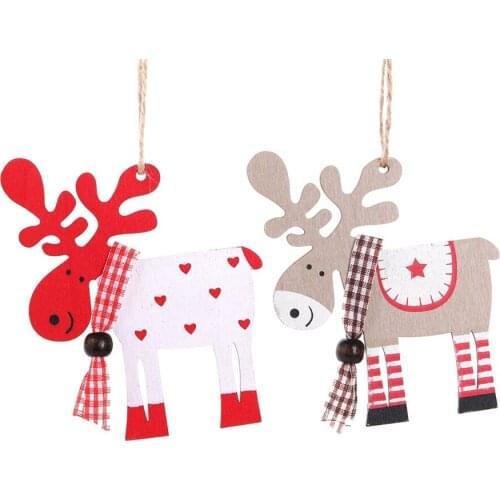 60 pcs Christmas Tree Ornaments Hanging Pendant Wood Painted Elk Pendant Xmas Party Decor Deer Pendants Christmas Decorations