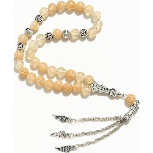 8mm stone Beads with wing charm Round Shape 33 Prayer Beads Islamic Muslim Tasbih Allah Mohammed Rosary For Men&Women