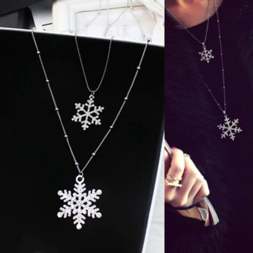 Korean style fashion shiny temperament double layer sweater chain exquisite snowflake long women sweater chain