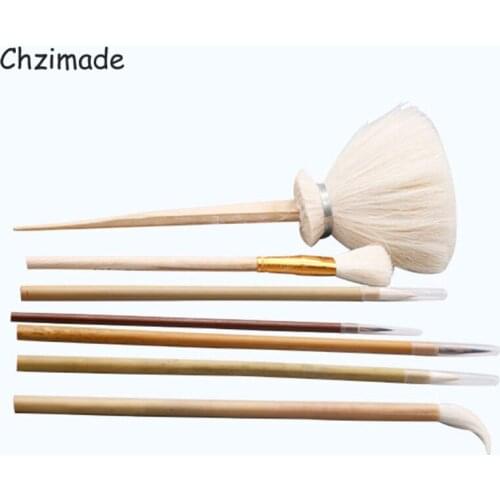Chzimade 7Pcs Wooden Polymer Clay Tools Set Sculpting Kit Smoothing Wax Carving Pottery Clay Ceramic Shapers Modeling Brush Tool