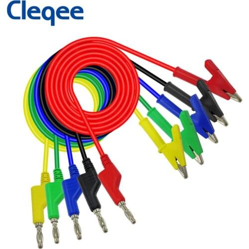Cleqee 5PCS 4mm Banana Plug to Alligator Clip Crocodile Test Lead Kit Multimeter Cable 1M Wire 1000V/15A P1037