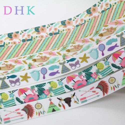 DHK 50yards tribal party flamingo printed grosgrain Ribbon Accessory hairbow headwear decoration Wholesale OEM S1028