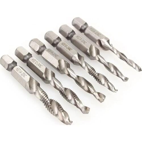 Fixmee 6pc 6.35mm hex shank(1/4") HSS Screw Spiral Point Thread Metric Plug Hand Tap Drill Bits