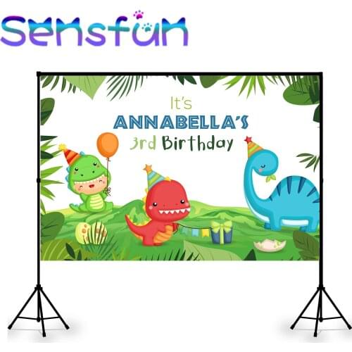 Cartoon Jungle Party Background for Photography Customize Green Grass Newborn Dinosaur Backdrop for Boys Photo Studio Photocall