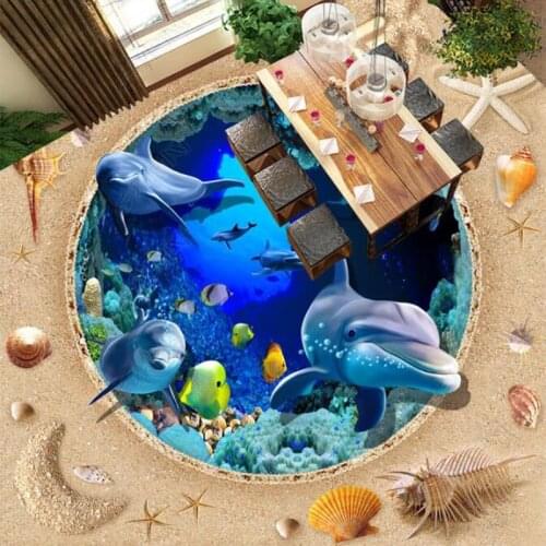 Custom Photo Wallpaper 3D Stereo Ocean World Dolphin Floor Painting PVC Self Adhesive Waterproof Mural Living Room Bedroom Decor