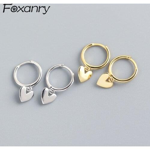 Foxanry Prevent Allergy 925 Sterling Silver Earrings Summer New Trendy Elegant Simple LOVE Heart Design Party Jewelry for Women