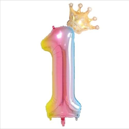 32/40-Inch Gradient Number + Mini Gold Crowns Aluminum Balloon Children Full-Year Birthday Party Decoration Supplies