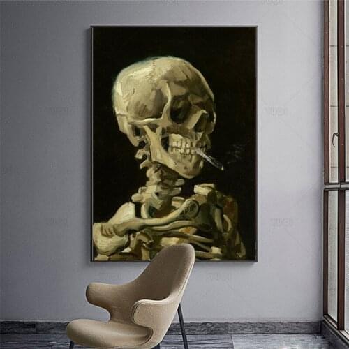 Vincent Van Gogh Skull with Cigarette Posters And Prints Canvas Painting Wall Pictures For Living Room Decoration Home Decor