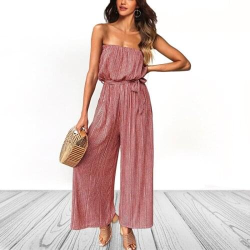 Leosoxs 2021 Summer Fashion Sexy Tube Top Strapless Womens Jumpsuits Casual Solid Empire STripe Print Ladies Straight Jumpsuits