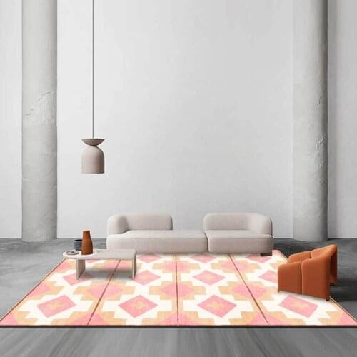 Modern Nordic Style Carpet For Living Room Pink Creamy White Bedroom Bedside Floor Mat Geometric Pattern Balcony Decorative Mat
