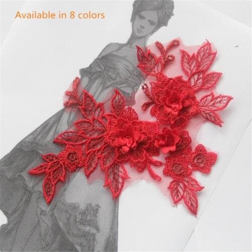 Colorful 3D Flower Embroidery Lace Bridal Applique DIY Lace Wedding Dress Fabric