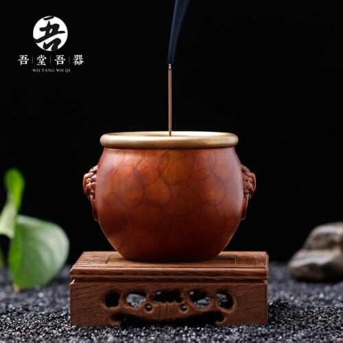 Wuqi lacquer ashtray stove pure copper household indoor Xuande furnace incense burner for Buddha worship tea ceremony