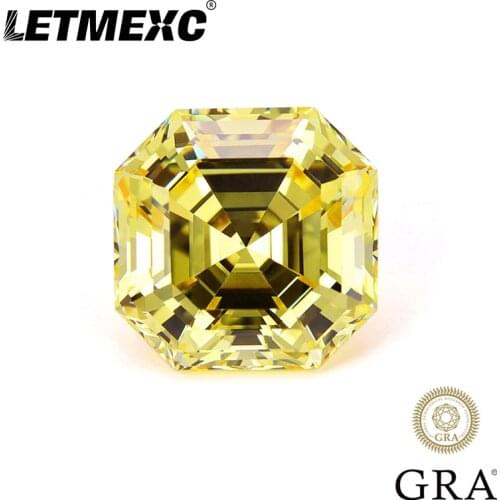 Letmexc Yellow Moissanite Gemstones Asscher Cut VVS1 2.0ct 3.0ct for Custom Ring with Certificate