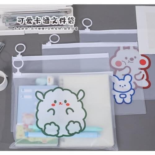 20PCS Lovely Cartoon File Bag Simple Ring Zipper Bag Student Multifunctional Transparent Storage File Folder Office Accessories