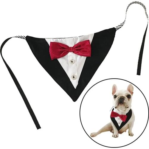 Fashion Dog Bandana Cotton Dog Kerchief Pet Bandana With Bowtie Pet Dog Cat Bandana Scarf Bow Tie Collar Bow-Knot Bowtie Suit