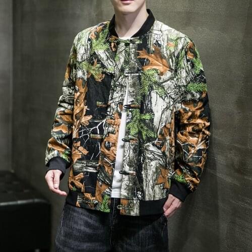 Fashion Men Chinese Style Linen 2021 New Autumn Chinese Style Leaf Print Jacket for Men