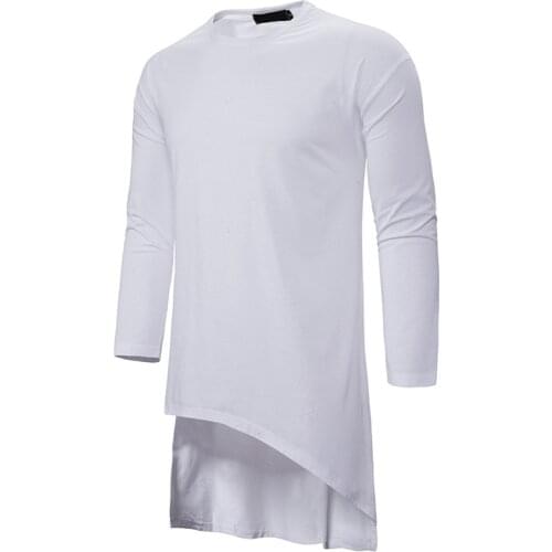 Extra Long Irregular Hem T Shirt Men 2020 Autumn New Slim Fit Long Sleeve Tee Shirt Homme Hip Hop Streetwear Casual Tshirt Men