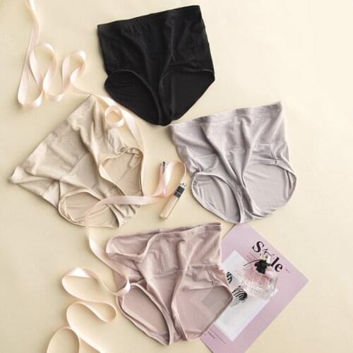 Guiyi 100% Natural Silk Abdomen Hips Boxer Ladies Underwear Plus Size female Postpartum High Waist Lace Underwear for Young
