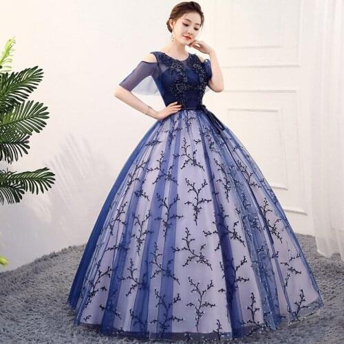 New navy blue sweat lady girl women princess bridesmaid banquet party ball prom dress gown