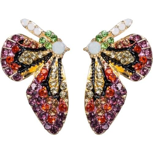 2019 New European and American Personality Butterfly Ear Nail Fashion Colorful Acrylic Rhinestone Stud Earrings Party Accessory