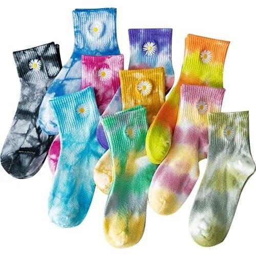 Newly Colorful Fashion Street Skate Cotton Socks Tie Dye Custom Socks Embroidered
