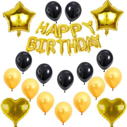 New 19pcs happy birthday black gold latex balloons birthday party baby 1 year old background decoration rose gold balloons